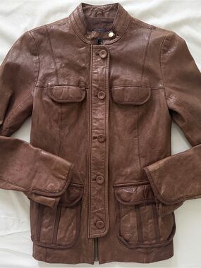 GAP Brown Leather Button-Front Jacket
